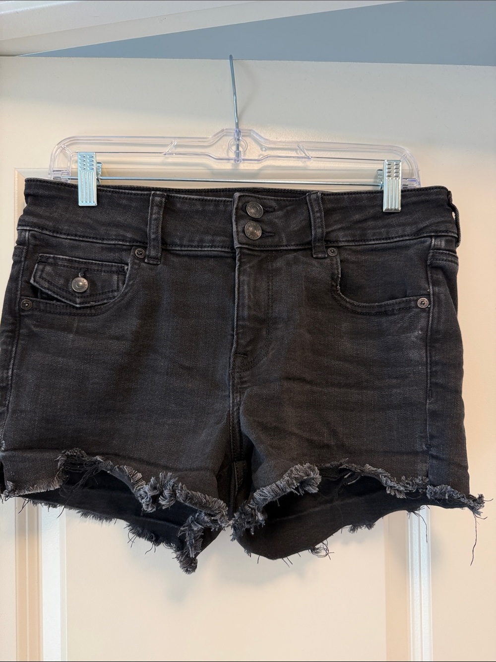 American Eagle Outfitters Black Distressed Frayed Hem Denim Shortie Shorts
